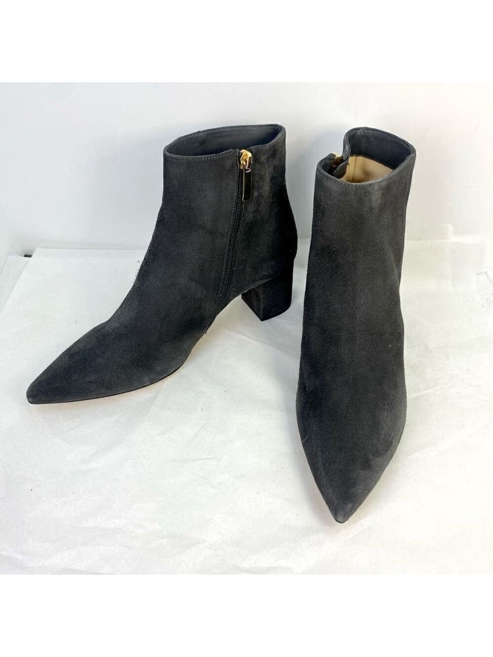 New L'Agence Women Jeanne Pointed Toe Graphite Brown Gray Suede Bootie Sz 42